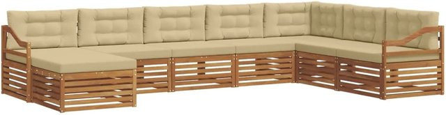 vidaXL Sofagarnitur 8-teilig in U-Form aus Massivholz Akazie in Natur und Beige mit Polsterung und Kissen - Bild 1