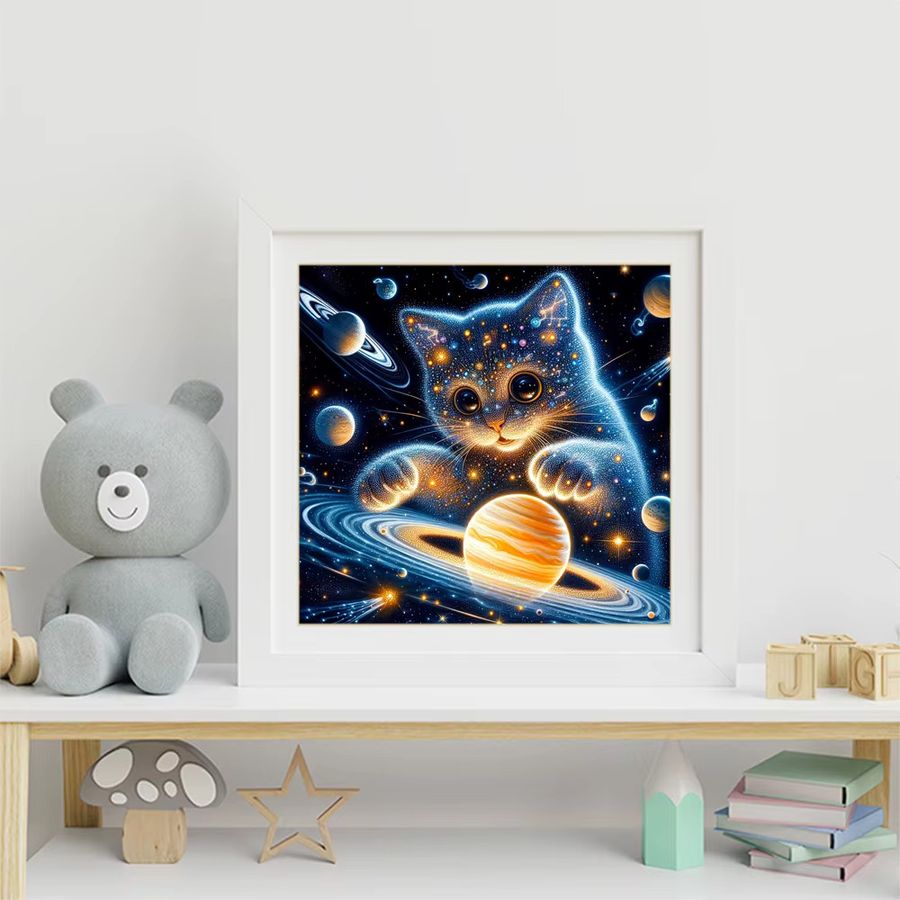 Potdemiel DIY Diamantmalerei Katze im Sternenuniversum mit Planeten als Mosaik-Strassbild für Anfänger - Bild 3