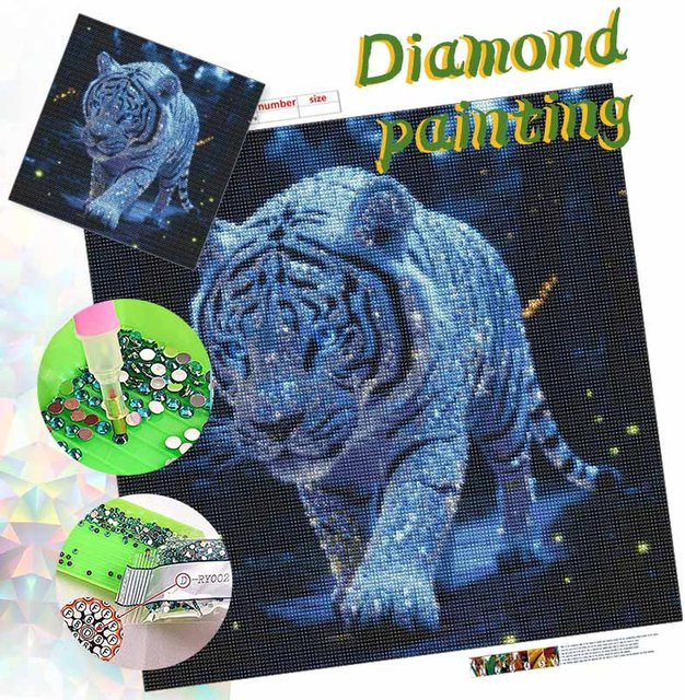 Tiger DIY Diamantmalerei Set, Bastel Leinwand, 20x20cm, für Erwachsene - Bild 1