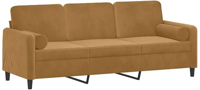 vidaXL 3-Sitzer-Sofa aus Samt in Braun mit Zierkissen und Metallrahmen, Breite: 198 cm, Tiefe: 80 cm, Höhe: 77 cm - Bild 1