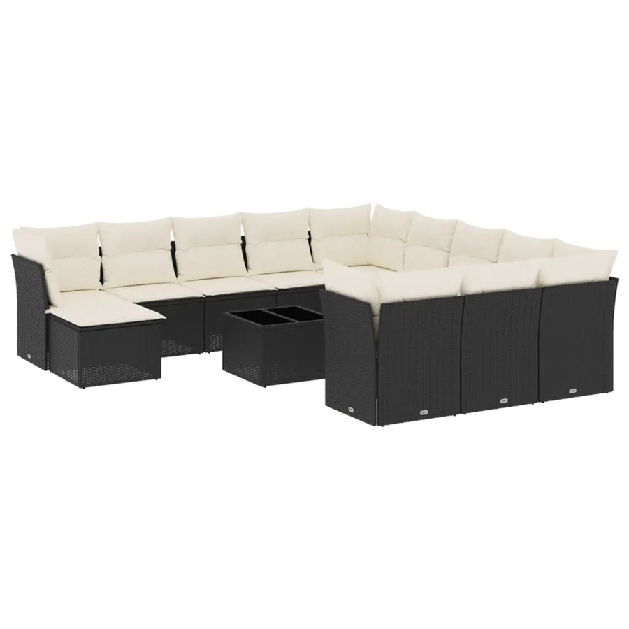 vidaXL 13-tlg Garten-Sofagarnitur mit Kissen aus Poly-Rattan in Schwarz - Bild 2