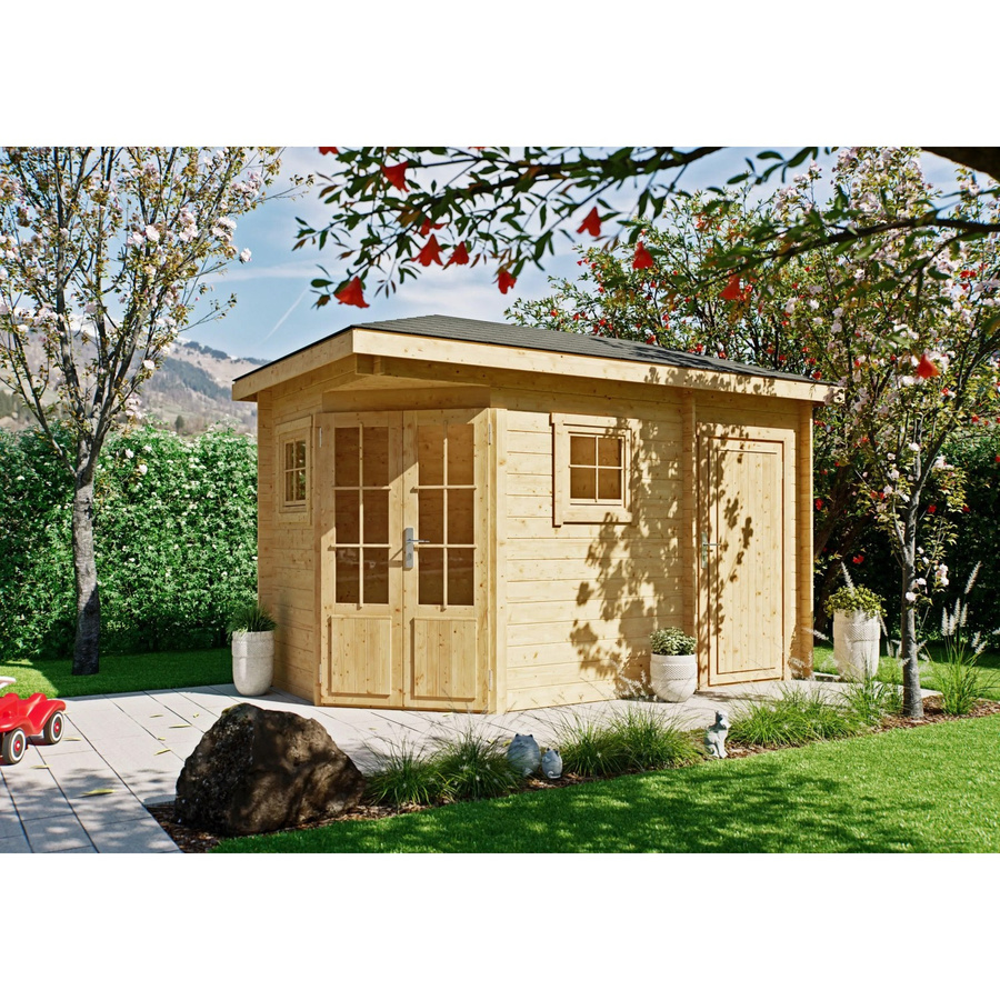 Fjordholz Gartenhaus Evelyn 1D als 5-Eck Log Cabin in Braun mit Fenster und Tür - Bild 2