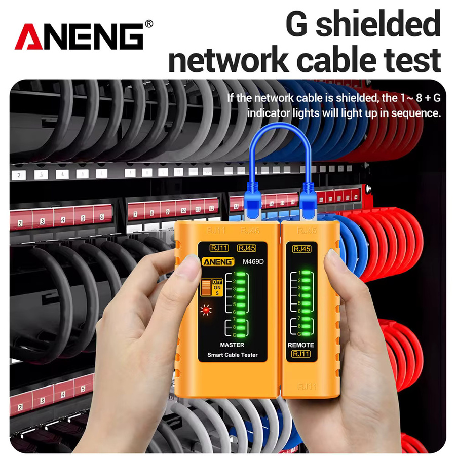 ANENG Netzwerkanalysator und Tester M469D für LAN RJ45 RJ11 RJ12 CAT5 UTP in Gelb und Orange - Bild 3