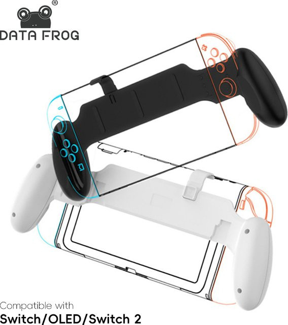 DATA FROG Handgriff und Schutzhülle für Nintendo Switch und Switch OLED, rutschfester Controller-Halter in Schwarz - Bild 1
