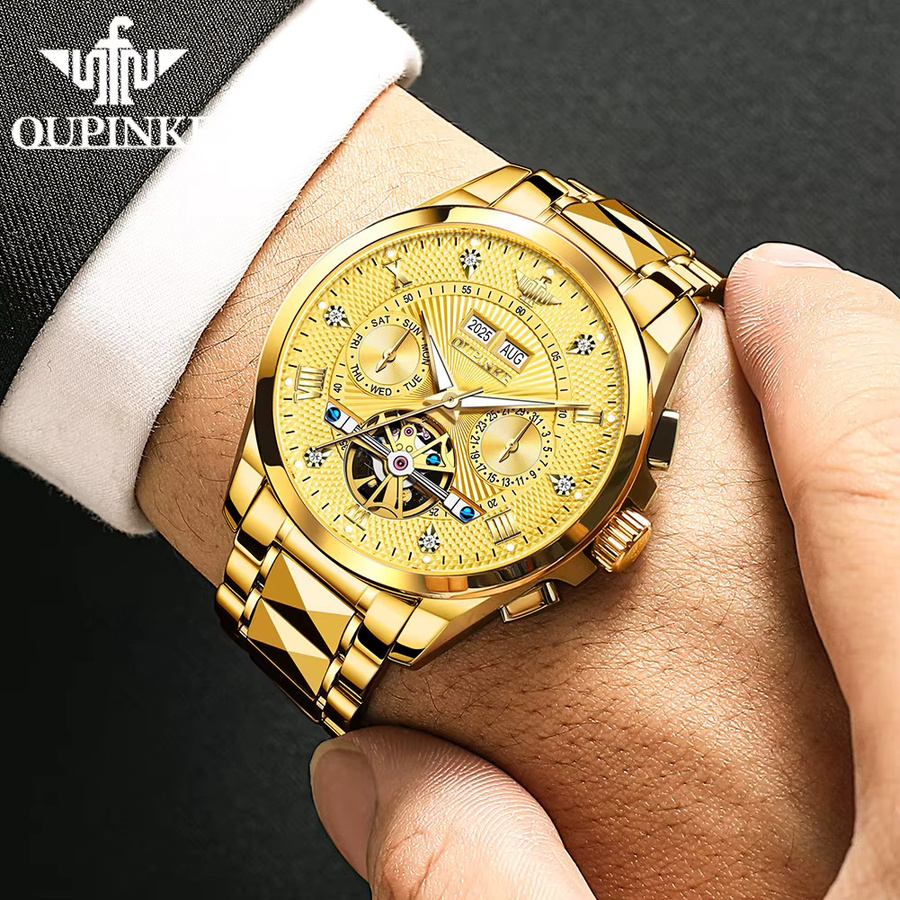 OUPINKE Armbanduhr, Automatik, Edelstahl, Gold, Herren - Bild 5