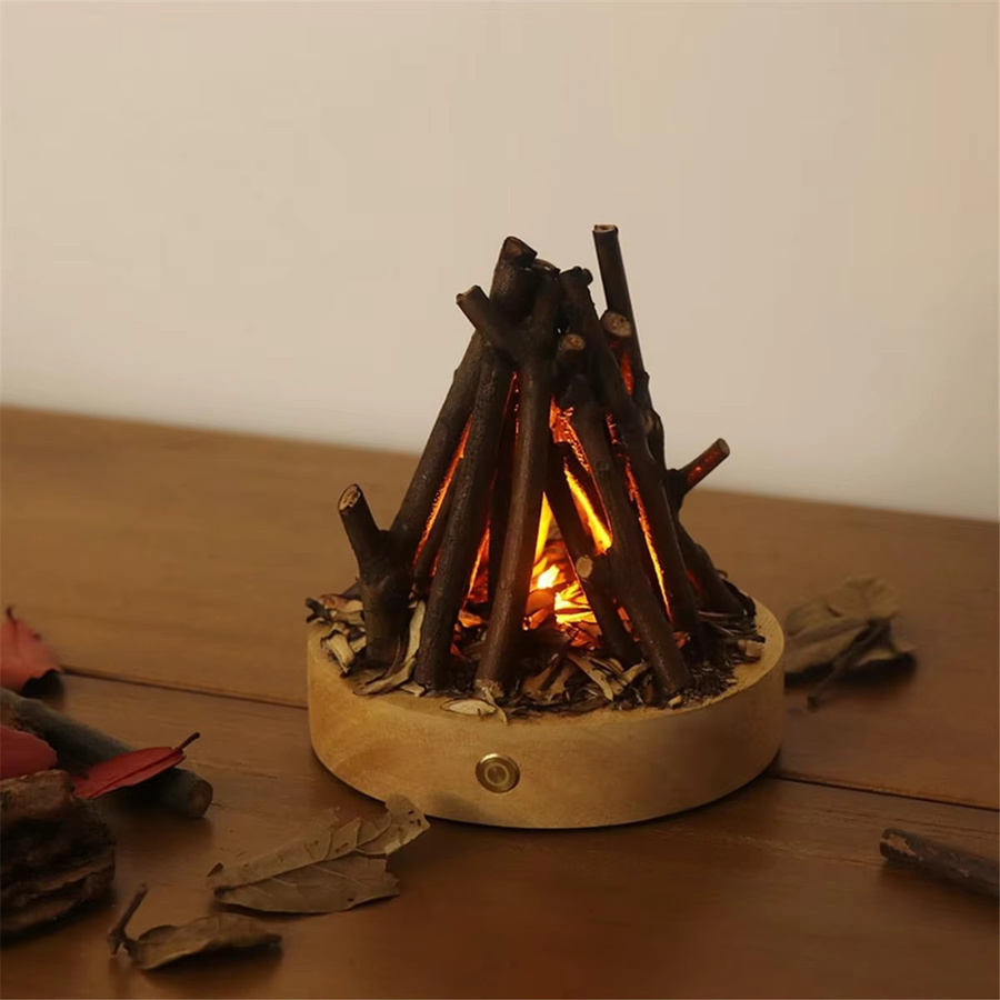 AB51 Fake Bonfire Nachtlicht mit weißem Rauschen, USB wiederaufladbare flammenlose Feuerlampe mit 3 Modi - Bild 4