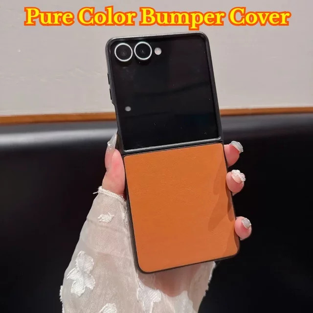 Luxuriöse Samsung Galaxy Z Flip 7FE 6 5 4 Handyhülle aus glänzendem Leder in Orange mit stoßfestem Schutz - Bild 1