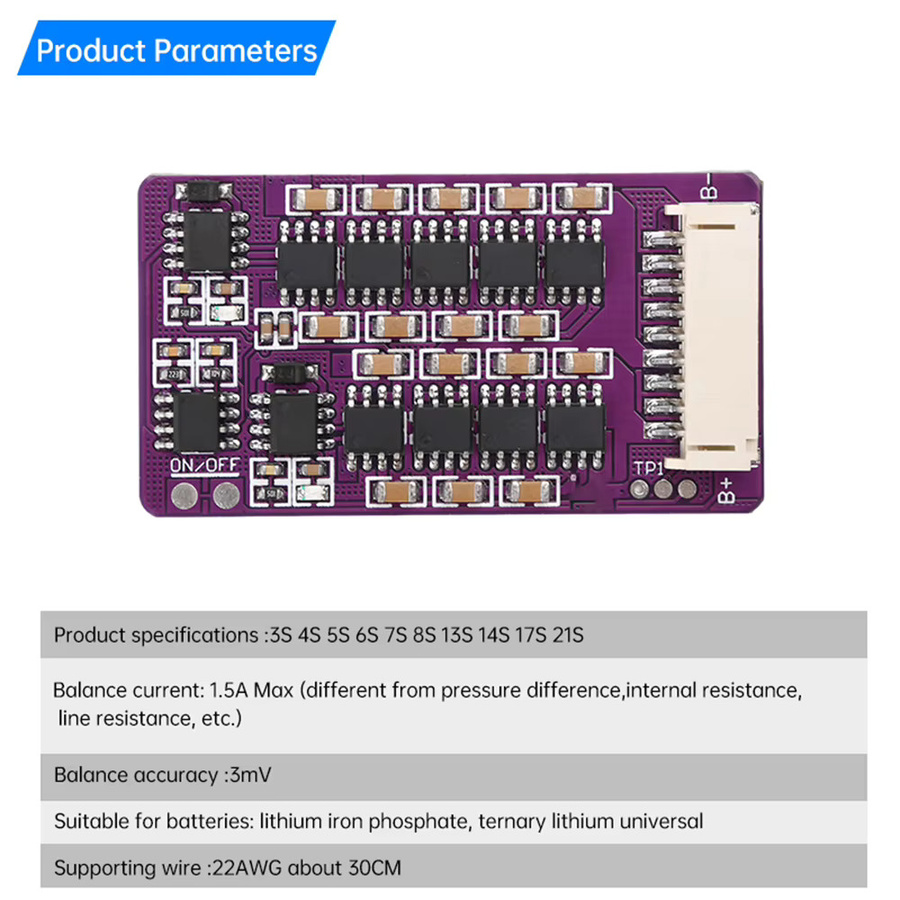 BMS Aktiver Equalizer Balancer Board für Li-Ion Lifepo4 LTO Lithium Batterien 1,5A in Violett - Bild 4
