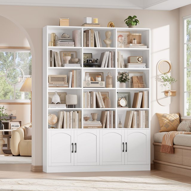 Getone Bücherregal als Hochschrank mit 15 Fächern und 4 Türen, modernes Standregal für Wohnzimmer, Büro oder Küche, B/T/H: 150 x 23,7 x 209 cm - Bild 1