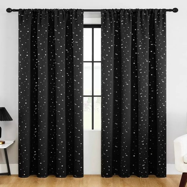 CENTURyMiG Verdunkelungsvorhang mit Sternenmuster in Schwarz, Wärmeisolierend und UV-beständig, Breite: 100 cm, Höhe: 200 cm - Bild 1