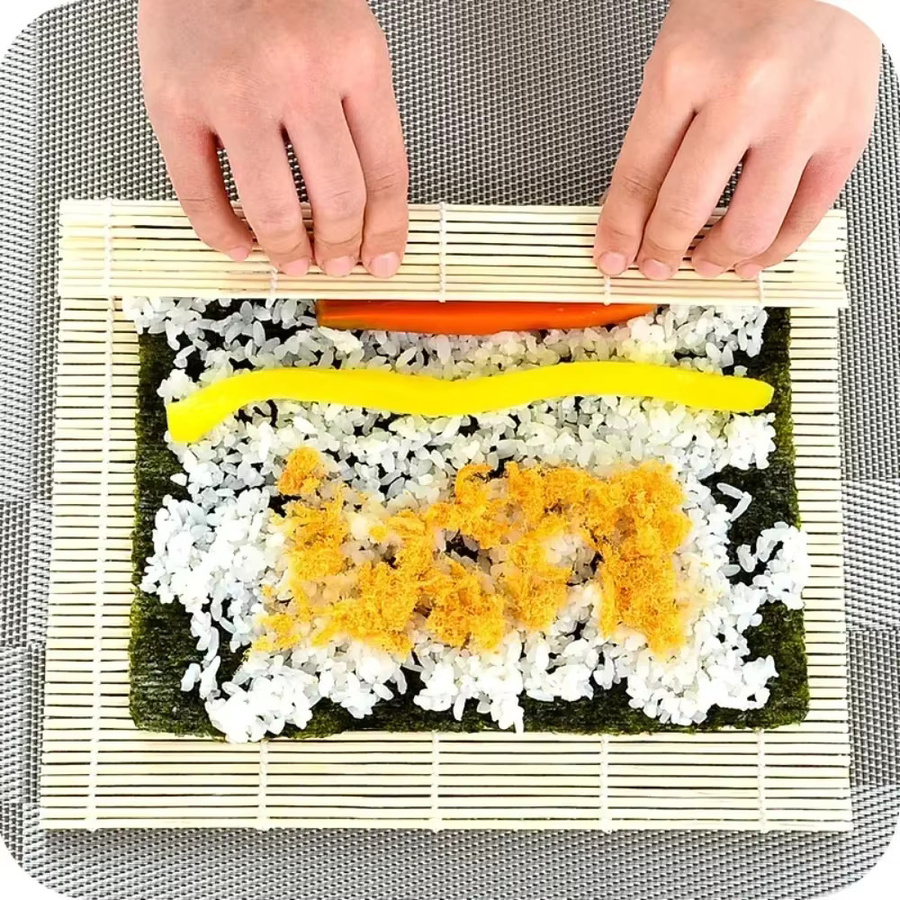 Hitzebeständige Sushi-Roller-Matte aus Bambus in Braun und Beige, rechteckig - Bild 2