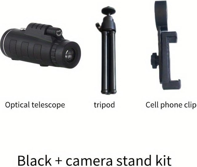 WTEMPO HD-Teleskop-Set mit tragbarem Monokular 10x40mm in Schwarz zur Beobachtung von Flora und Fauna bei Outdoor-Aktivitäten - Bild 1