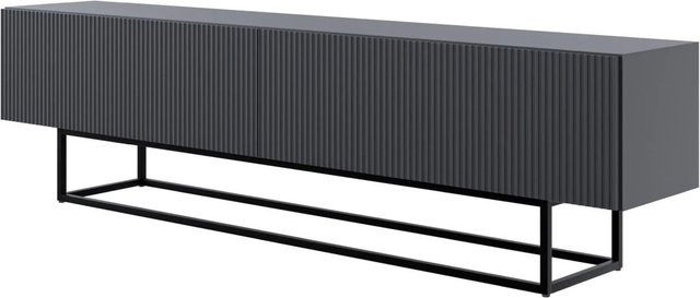 Selsey TV-Lowboard Veldio mit Lamellenfront in Schwarz mit mattem Gestell B: 175 cm, H: 40 cm, T: 30 cm - Bild 1