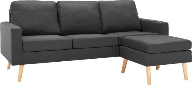 vidaXL 3-Sitzer-Sofa mit Hocker in Dunkelgrau, L-Form mit Stoffbezug und Massivholzrahmen - Bild 1