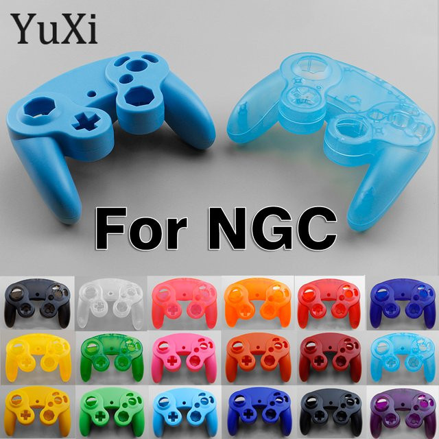 YuXi Gehäuse-Schalen-Set für Gamecube NGC Spielcontroller in Blau und Multicolour, Retro Ersatz-Zubehör für Ober- und Unterteil-Abdeckung - Bild 1