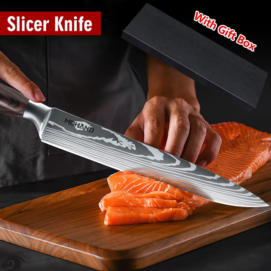 MDHAND Japanisches Küchenmesser aus Edelstahl als scharfes Schnitzmesser und Sushi-Messer, Länge: 20,32 cm - Bild 2