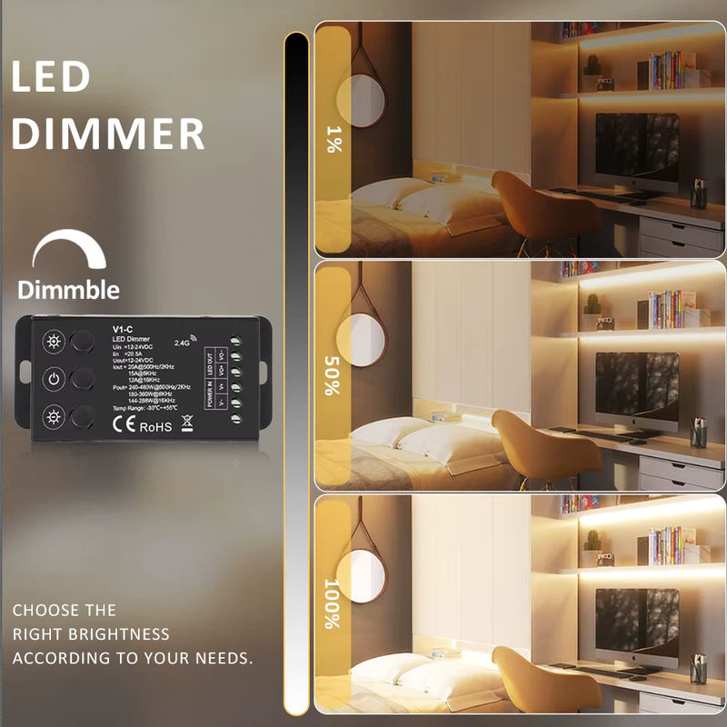 MJJC LED-Dimmerschalter mit 2,4 G RF-Fernbedienung für einfarbige Streifenleuchten 12 V 24 V 20 A Konstantspannungsregler für 5050 2835 FCOB - Bild 5