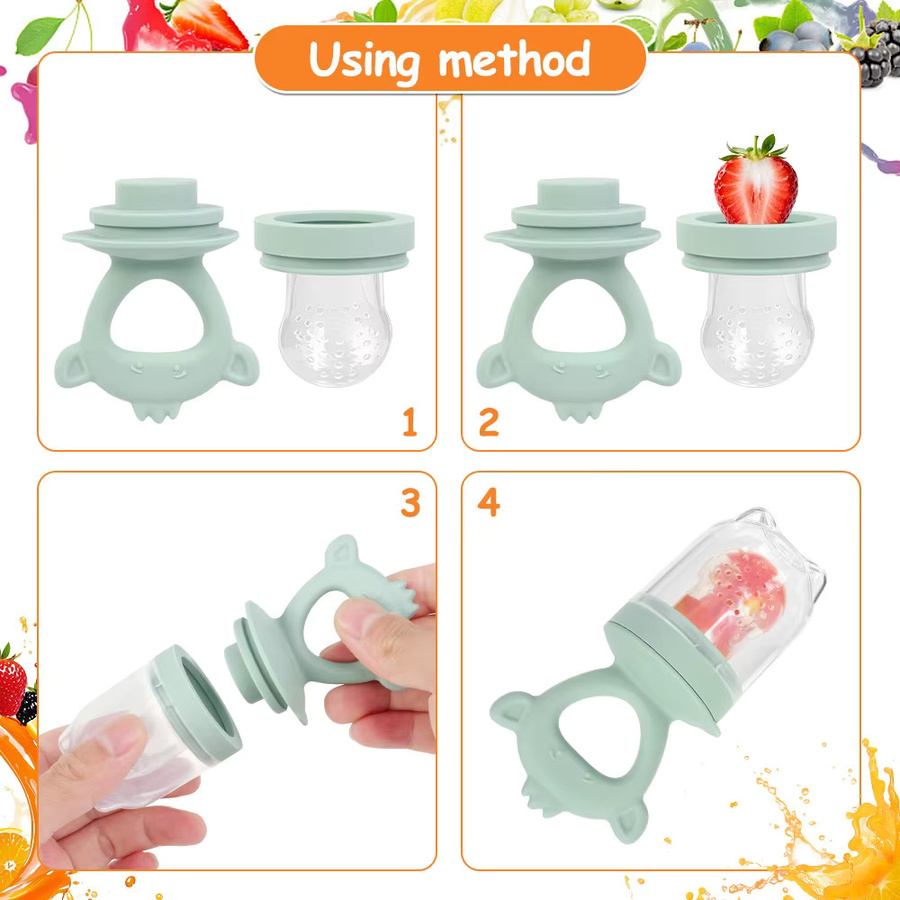 TYRY.HU 4-teiliges Set Silikon-Obst- und Gemüsefütterer für Säuglinge und Kleinkinder, lebensmittelechter Beiß- und Fütterungsschnuller - Bild 2