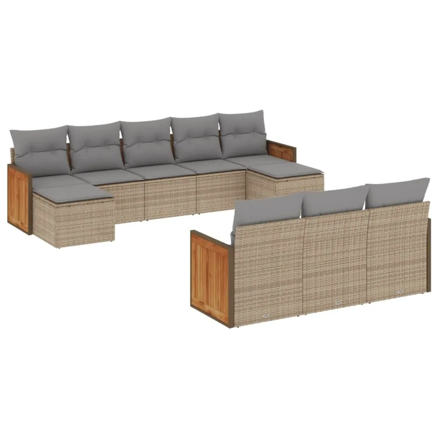 vidaXL 10-teilige Garten-Sofagarnitur in U-Form aus Poly-Rattan und Akazienholz mit Kissen in Beige - Bild 2