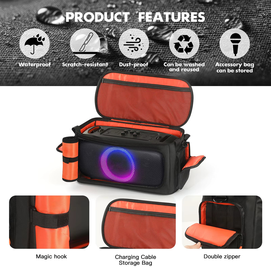 APWIKOGER Reise-Aufbewahrungstasche mit Schultergurt für JBL PartyBox On The Go 2 in Schwarz und Orange - Bild 5