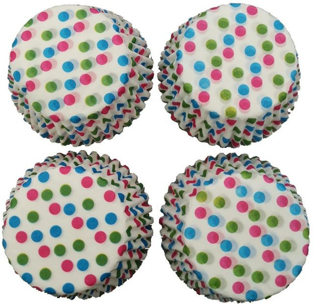 CosyHome Mini Cupcake Förmchen aus Papier mit Punktmuster, 100 Stück, grau und mehrfarbig, hitzebeständig und rund - Bild 1