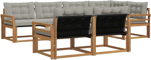 vidaXL Outdoor-Sofagarnitur 7-teilig aus Akazienholz in Natur und Hellgrau mit Kissen und Textilene-Bezug - Bild 1