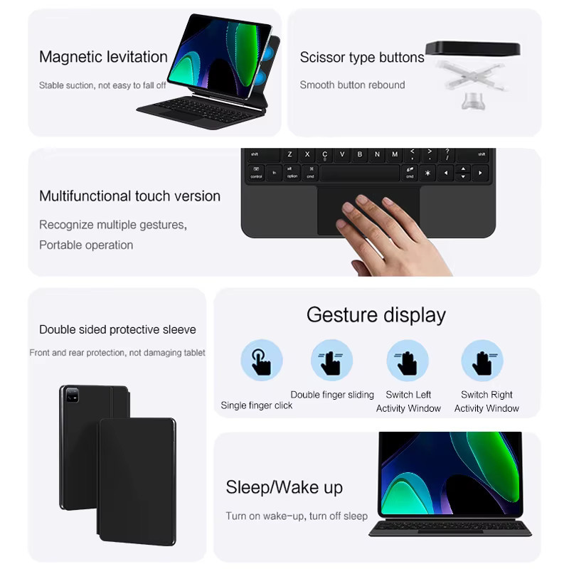 Magic Keyboard Folio für Xiaomi Pad 6 und Pad 5 11 Zoll, Smart Case mit hintergrundbeleuchteter Tastatur in Schwarz - Bild 6
