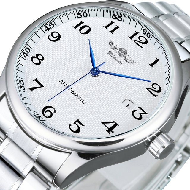 WINNER Armbanduhr Automatik, Edelstahl, Leder, Herren, Weiß, Datum - Bild 1