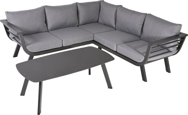 DELUKE Gartenloungeset GERRIT in Grau mit Aluminiumgestell und UV-beständigen Polstern bestehend aus 3-Sitzer Sofa, 2-Sitzer Sofa und Tisch - Bild 1