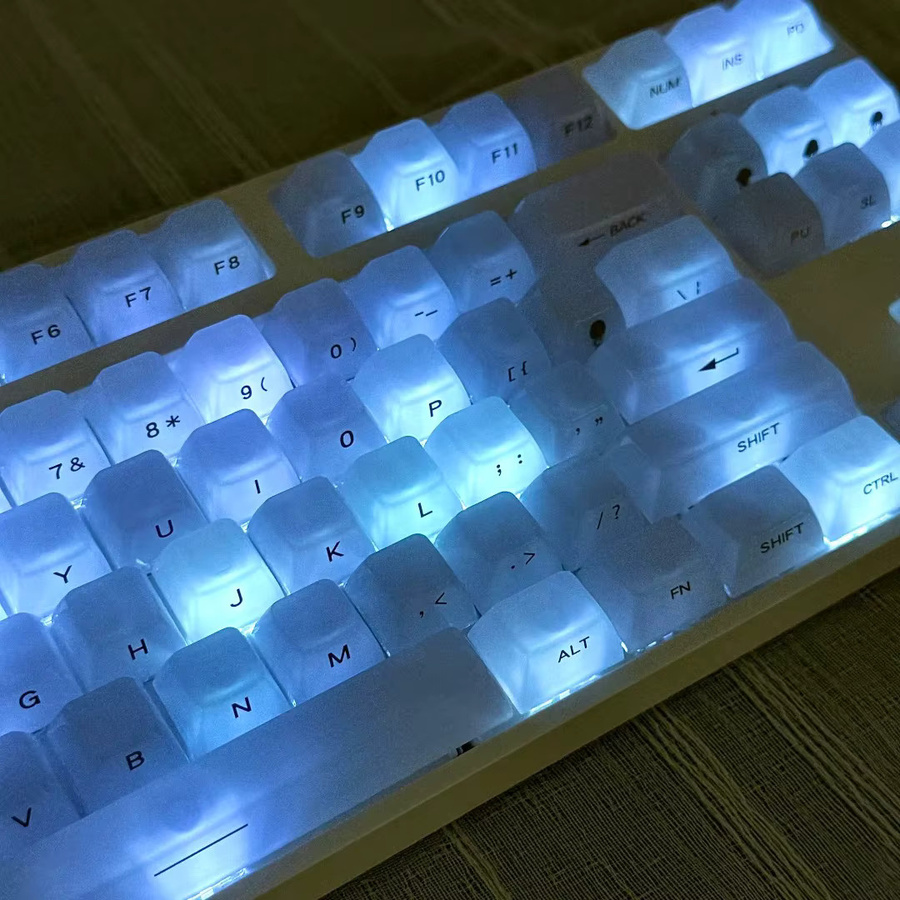 FSWHBY Transparente Kristall-Tastenkappen aus PC im OEM-Profil, Cremeweiß, 115 Tasten mit Seitendruck für mechanische MX-Schalter-Tastaturen und RGB-Hintergrundbeleuchtung - Bild 3