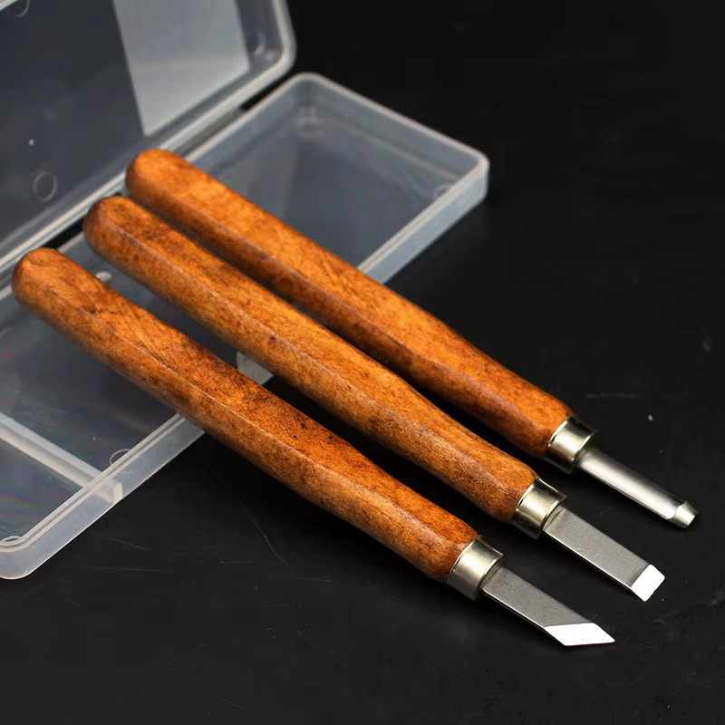 Popolle Schnitzmesser Set mit Holzgriff in Braun für DIY Holzbearbeitung und Kunsthandwerk - Bild 3