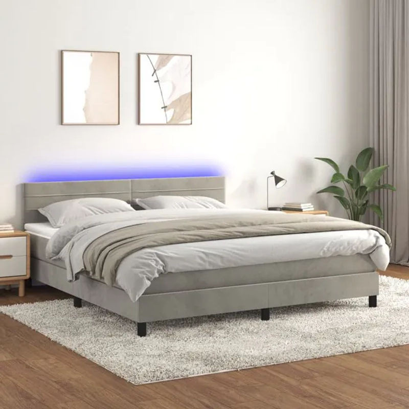 Vidaxl Kontinentalbett mit Matratze und LED in Grau aus Samt, B/T: 180 x 200 cm - Bild 1