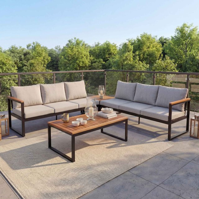 MCW Garten-Garnitur L26 Lounge-Set aus Akazienholz und Metall in Hellgrau - Bild 1