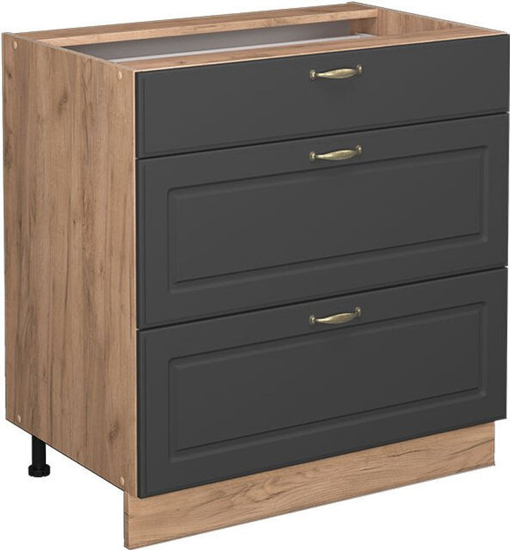 Küchenunterschrank Vicco Fame-line in Anthrazit und Goldkraft Eiche mit 3 Schubladen, Breite: 80 cm, Höhe: 82 cm, Tiefe: 51,6 cm - Bild 1