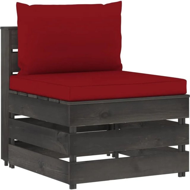 vidaXL Modulares Mittelsofa aus imprägniertem Kiefernholz mit Kissen in Grau und Weinrot, B/T/H: 100 x 70 x 60 cm - Bild 1
