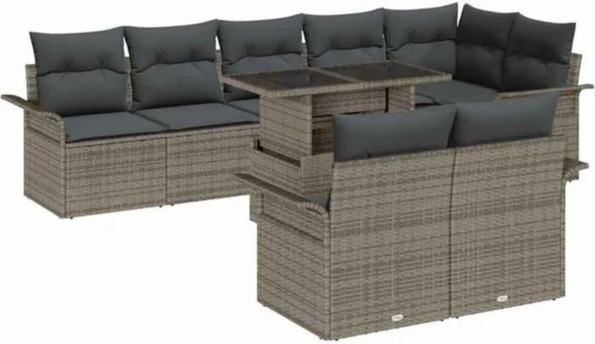 vidaxl Garten-Sofa-Set aus Poly-Rattan mit 9-teiligem Zubehör und integriertem Stauraum in Grau - Bild 1