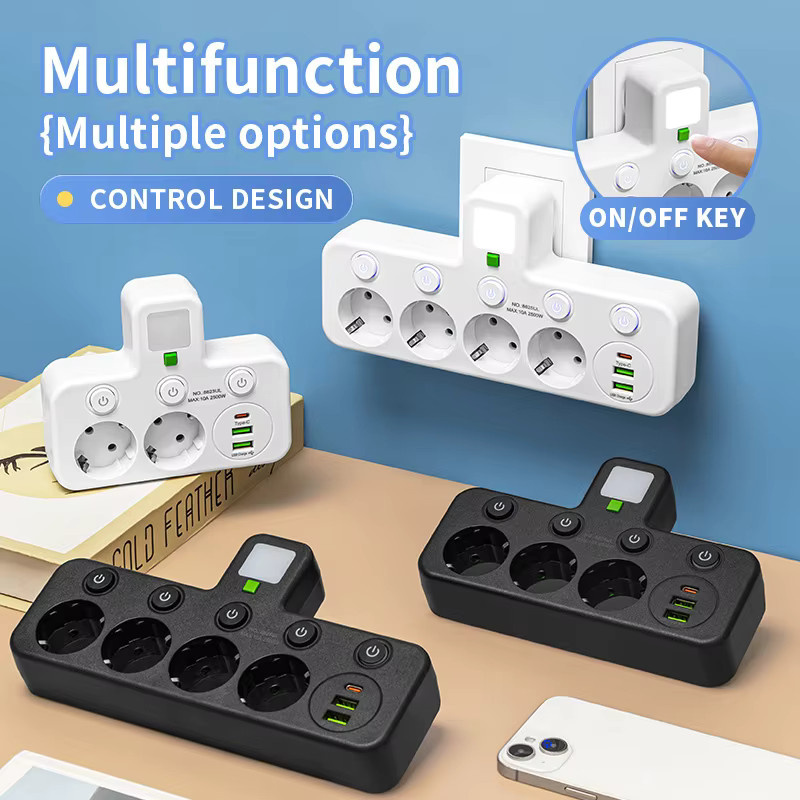 Szaoju Universeller Netzwerkfilter mit USB-C Anschluss und EU-Stecker in Schwarz - Bild 3