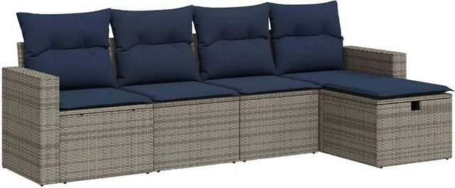 vidaXL 5-tlg. Garten-Sofagarnitur aus grauem Poly-Rattan mit Sitzkissen und Stauraum - Bild 1