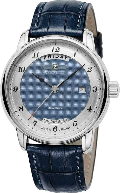 Zeppelin Herrenuhr Automatik, Edelstahl, Leder, Blau, 40 mm, 5 ATM - Bild 1