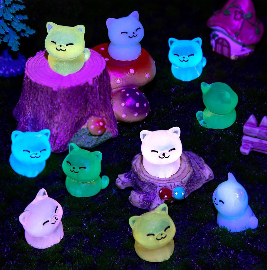Leuchtende Mini-Katzenfiguren von Yiran toy im pastoralen Stil, mehrfarbige Harz-Ornamente für DIY-Feengärten und Dekorationen - Bild 4