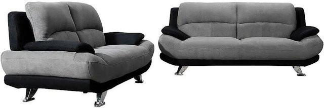 Vente-unique Couchgarnitur Musko aus Microfaser in Schwarz und Grau, bestehend aus einem 3-Sitzer und einem 2-Sitzer, Breite: 200 cm, Breite: 150 cm - Bild 1