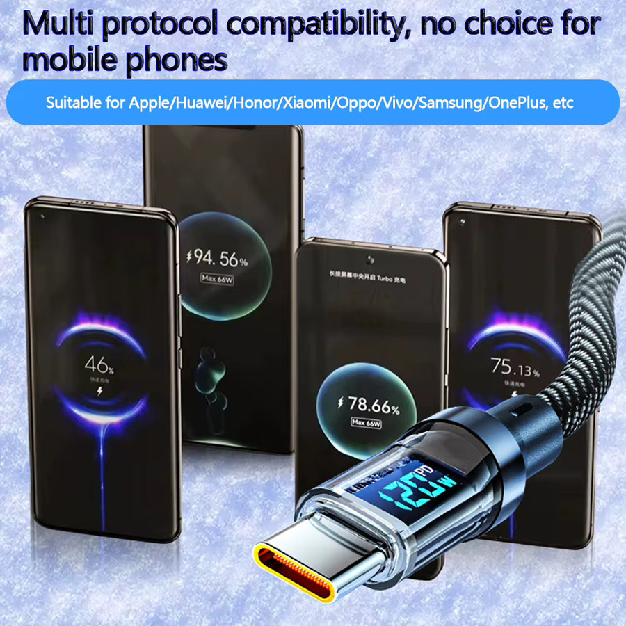 NNBILI 120W USB-A auf Typ-C Ladekabel mit Echtzeit-Digitalanzeige für Android und Huawei, Schwarz - Bild 2
