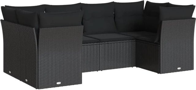 vidaXL 6-tlg Garten-Sofagarnitur in L-Form aus schwarzem PE-Rattan mit Sitzkissen und Stauraum - Bild 1