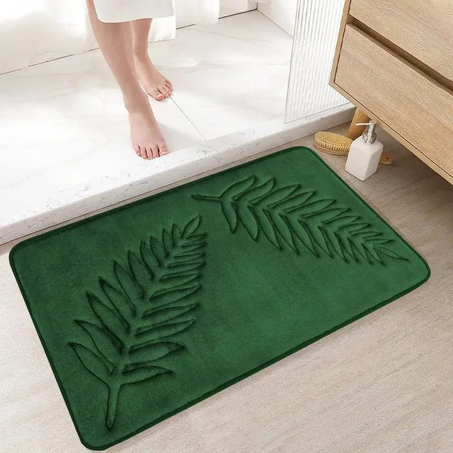 VIKAMA Badematte mit grünem Palmenblatt-Prägedruck, rutschfeste und saugfähige Badezimmer-Bodenmatte, waschbarer weicher Teppich, B/T: 60 x 40 cm - Bild 1