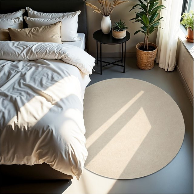 tectake Soft Zone Kurzflorteppich rund, Beige, Durchmesser: 120 cm, Höhe: 1 cm - Bild 1
