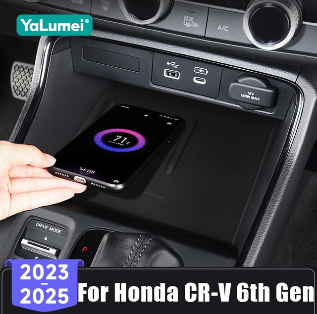 YaLumei Anti-Rutsch Silikon Matte für Honda CR-V 6. Generation 2023-2025, Schwarz, Zentrale Steuerung Telefon-Halterung und kabelloses Lade-Pad - Bild 1