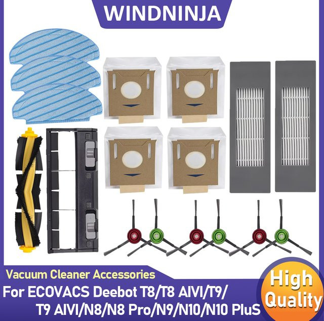 Ecovacs Deebot Zubehör-Set mit Staubbeuteln, Seitenbürsten, Hauptwalzenbürstenabdeckung und HEPA-Filtern für T8 AIVI, N8 Pro AIVI, N9 und N10 Staubsauger - Bild 1
