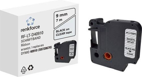Renkforce RF-LT-D40910 Beschriftungsband kompatibel mit DYMO D1, Breite: 9 mm, Länge: 7 m, Farbe: Transparent, Schriftfarbe: Schwarz - Bild 1