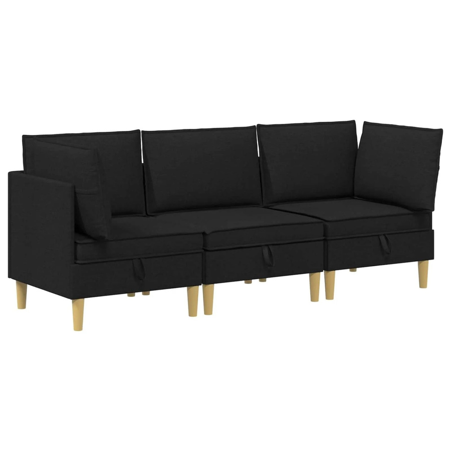 vidaXL Wohnzimmergarnitur in L-Form aus schwarzem Stoff mit Kissen und Ecksofas - Bild 2