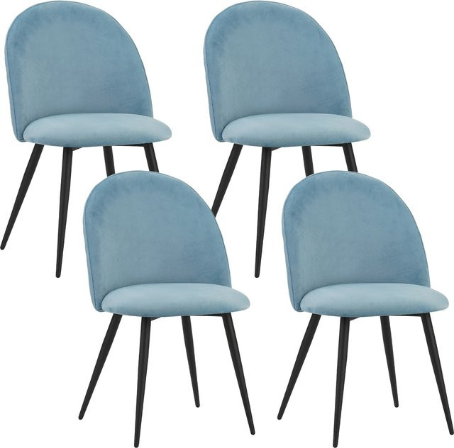 Albatros 4er Set Esszimmerstühle CAPO mit Samt-Bezug in Blau im Vintage Design - Bild 1